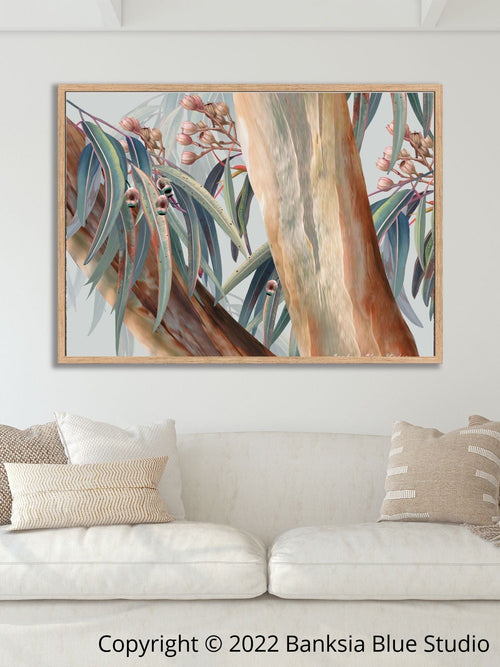 Banksia Blue Studio "Boroondara 3 " Australian Blue Gum Eucalyptus Timber Framed Canvas Print- Landscape