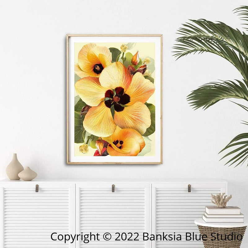 Banksia Blue Studio "Alkira"|Australian Hibiscus Framed Wall Print Natural-Portrait