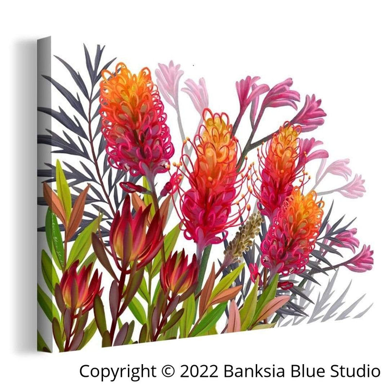 Banksia Blue Studio "Allawah"| Framed Canvas Print Australian Grevillea - Landscape