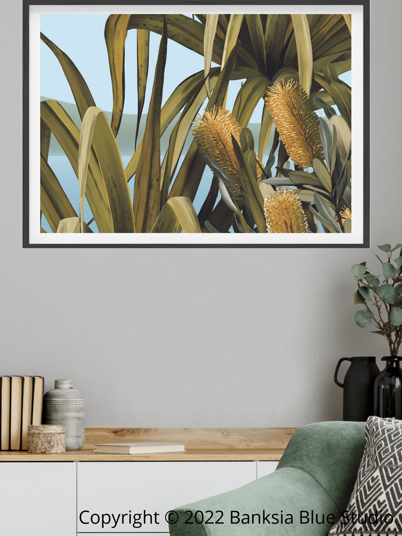 Banksia Blue Studio " Amaroo"| Noosa Tea Tree Bay Framed Wall Print 2 Black-Landscape
