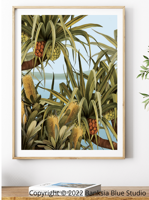 Banksia Blue Studio "Amaroo"| Noosa Tea Tree Bay  Framed Wall Print Natural Print 1-Portrait