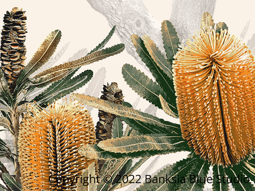 Banksia Blue Studio "Banyula"|Australian Coastal Banksia Tree Unframed Wall Art Print-Landscape