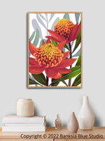Banksia Blue Studio "Beacon Of The Bush"Tangerine|Australian Waratah Timber Framed Canvas Print-Portrait