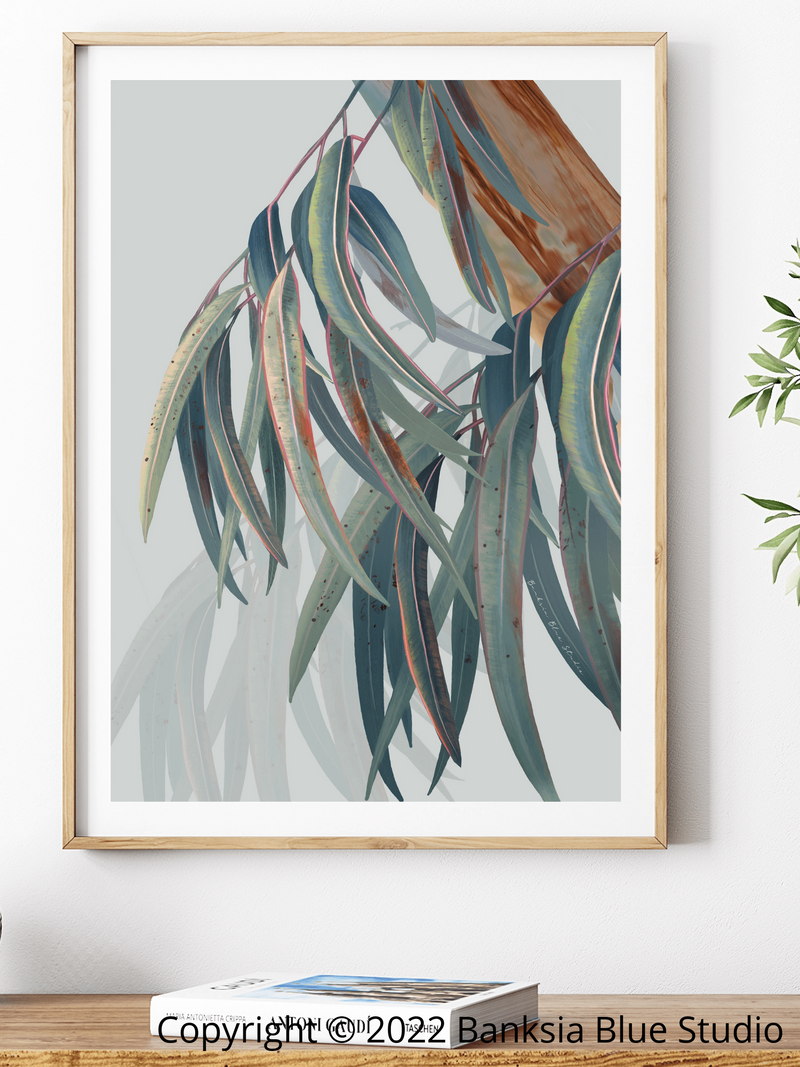 Banksia Blue Studio "Boroondara Print 2"| Blue Gum Eucalyptus 2Framed Wall Print Natural-Portrait