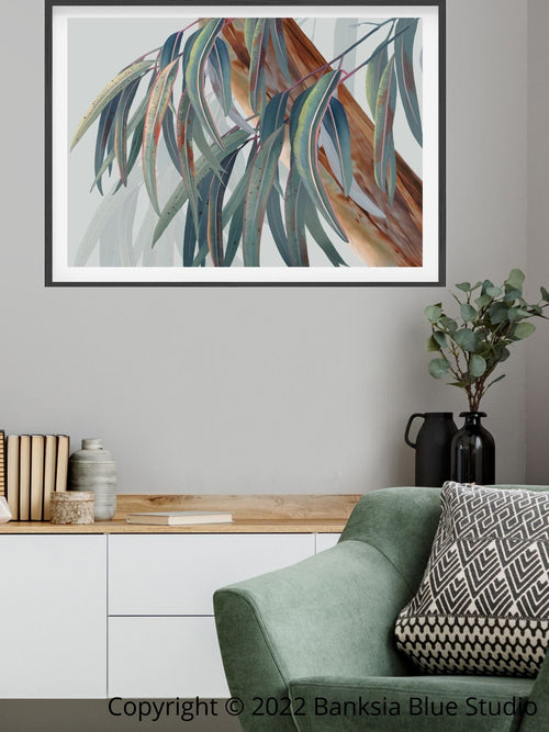 Banksia Blue Studio "Boroondara Print 2"|Blue Gum Eucalyptus Framed Wall Print Black- Landscape