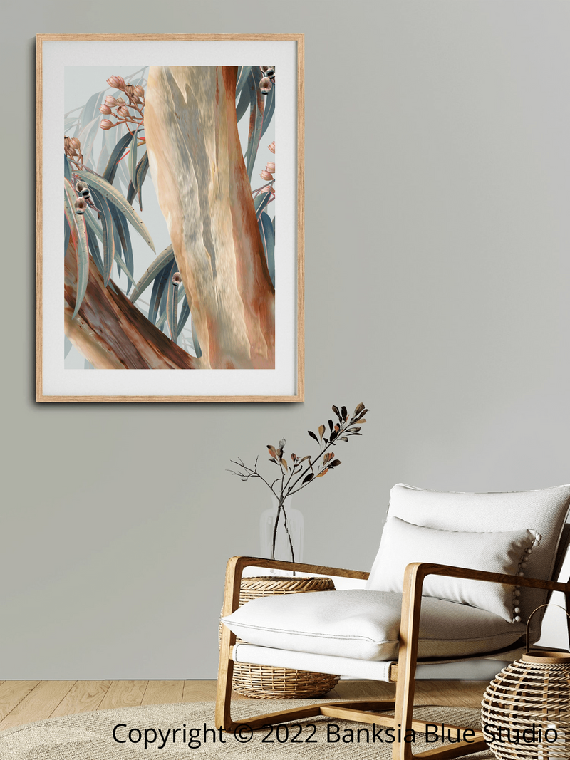 Banksia Blue Studio "Boroondara Print 3| Blue Gum Eucalyptus 1 Framed Wall Print Natural- Portrait