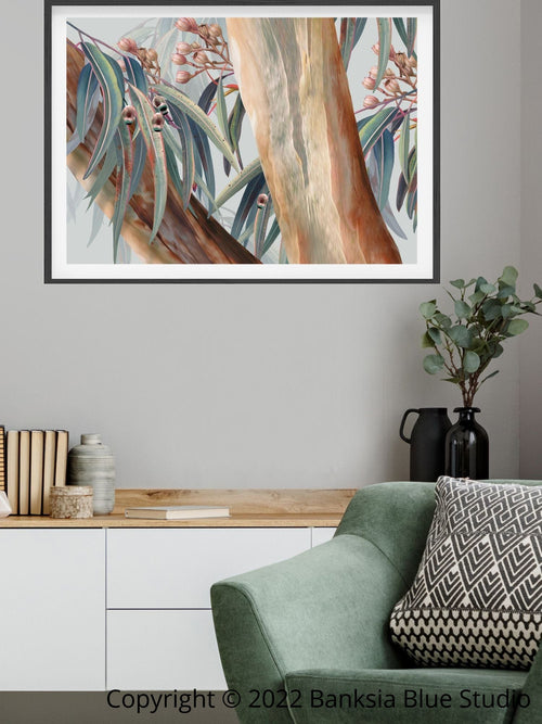Banksia Blue Studio "Boroondara Print 3"|Blue Gum Eucalyptus Framed Wall Print Black- Landscape