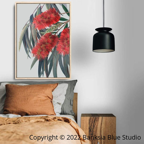 Banksia Blue Studio "Carinya"| Australian Bottlebrush Timber Framed Canvas Print-Portrait