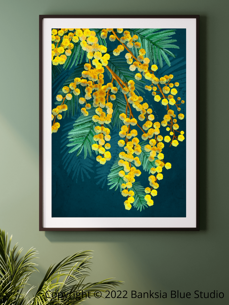 Banksia Blue Studio "Golden Spirit"|Australian Blue Gum Eucalyptus Framed Wall Print Black-Portrait