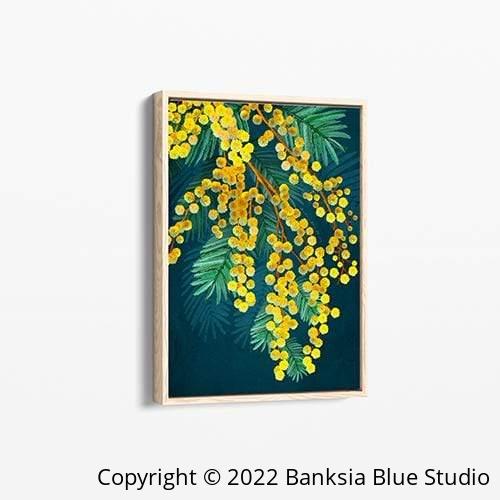 Banksia Blue Studio "Golden Spirit"| Australian Wattle Timber Framed Canvas Print- Portrait