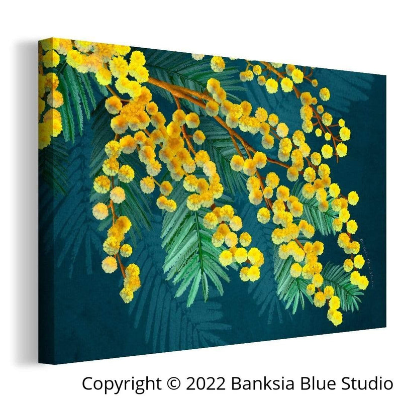 Banksia Blue Studio "Golden Spirit"| Framed Canvas Print Australian Golden Wattle - Landscape