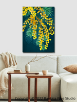 Banksia Blue Studio "Golden Spirit"| Framed Canvas Print Australian Golden Wattle - Portrait