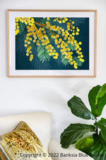 Banksia Blue Studio "Golden Spirit"|Wattle Framed Wall Print Natural- Landscape
