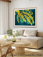 Banksia Blue Studio "Golden Spirit"|Wattle Framed Wall Print Natural- Landscape