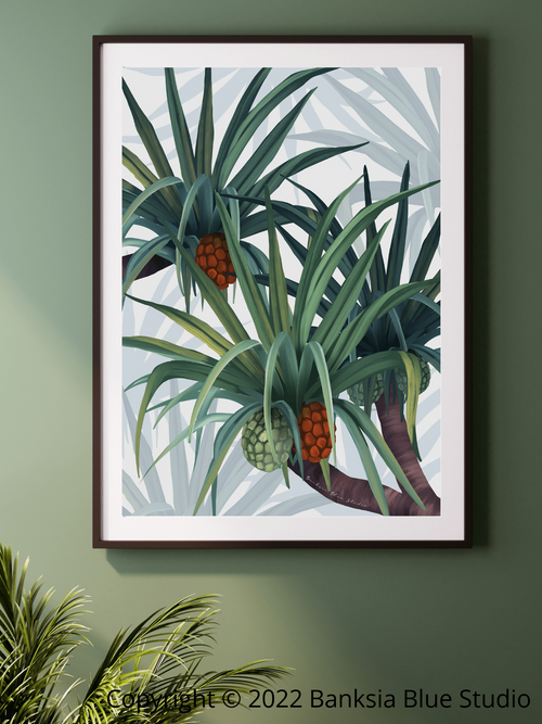 Banksia Blue Studio "Illuka"|Australian Pandanus Framed Wall Print Black-Portrait