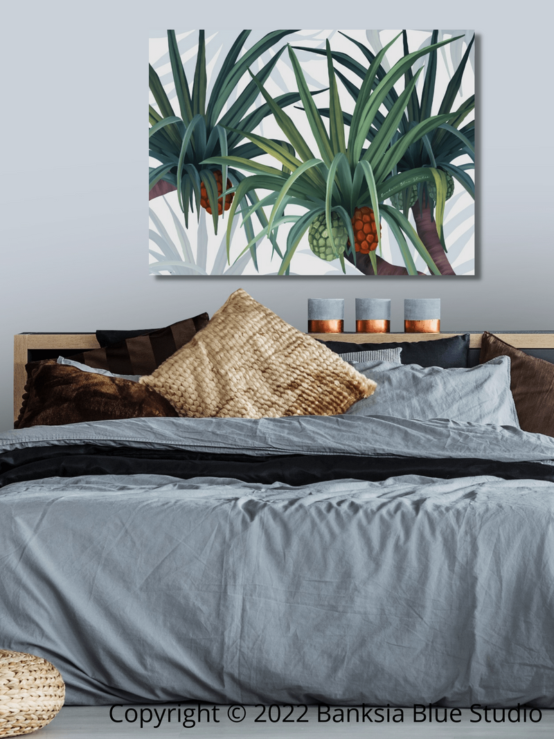 Banksia Blue Studio "Iluka"| Framed Canvas Print Australian Pandanus - Landscape