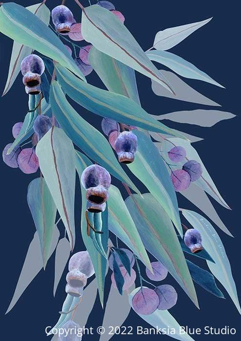 Banksia Blue Studio " Jarrah Dreaming" |Australian Blue Gum Eucalyptus Canvas Art Print Navy - Portrait