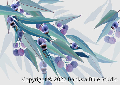Banksia Blue Studio "Jarrah Dreaming" |Australian Blue Gum Eucalyptus Canvas Art Print White - Landscape