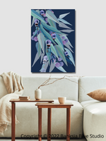 Banksia Blue Studio "Jarrah Dreaming" | Framed Canvas Print Australian Blue Gum Eucalyptus Navy-Portrait