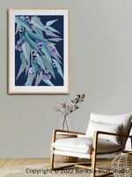 Banksia Blue Studio "Jarrah Dreaming Navy "|Eucalyptus Leaf Framed Wall Print Natural-Portrait