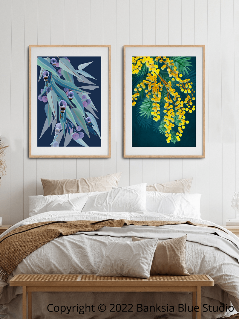 Banksia Blue Studio "Jarrah Dreaming Navy"  & "Golden Spirit"|2 Piece Wall Art