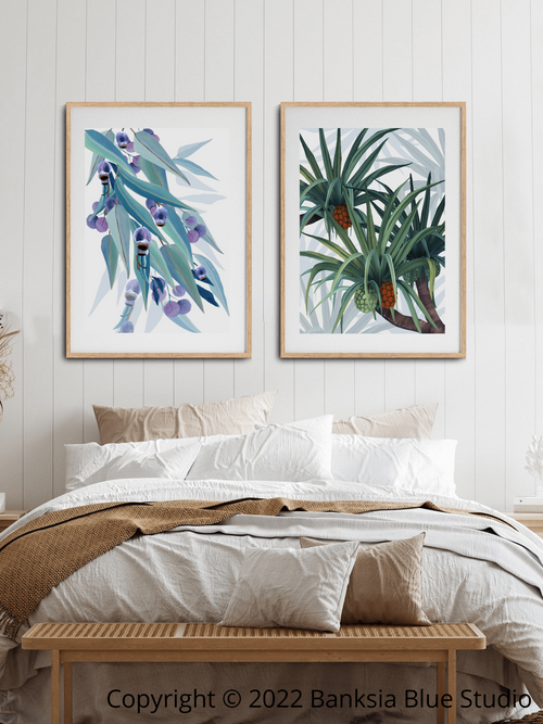 Banksia Blue Studio "Jarrah Dreaming White"  & "Iluka"|2 Piece Wall Art