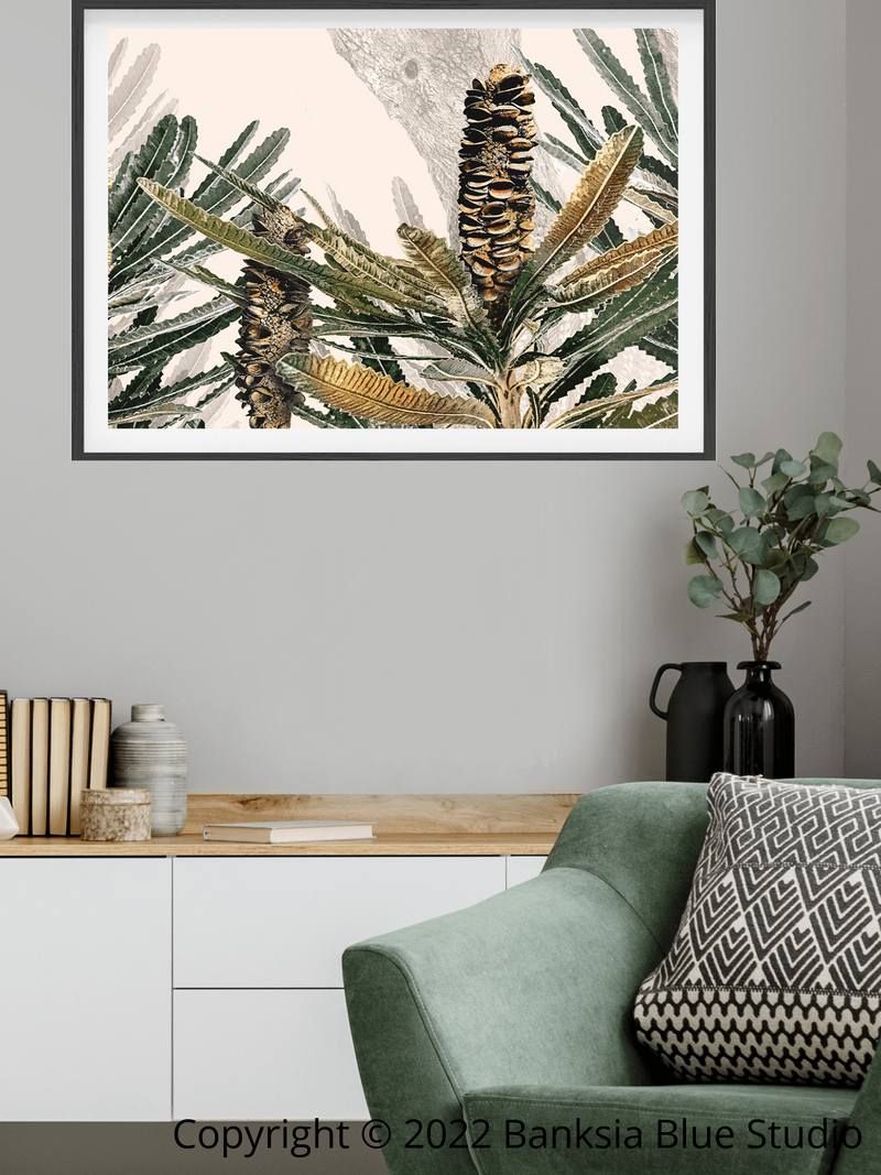 Banksia Blue Studio "Mirambeena 3"|Australian Coastal Banksia Framed Wall Print Black-Landscape
