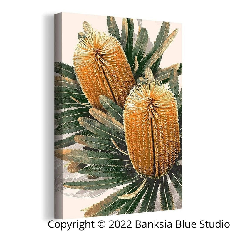 Banksia Blue Studio " Mirambeena"| Framed Canvas Print Australian Banksia Print 1-Portrait