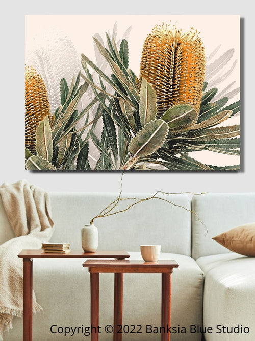 Banksia Blue Studio " Mirambeena"| Framed Canvas Print Australian Banksia Print 2-Landscape