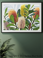 Banksia Blue Studio " Saltbush"|Australian Banksia Framed Wall Print Black-Landscape