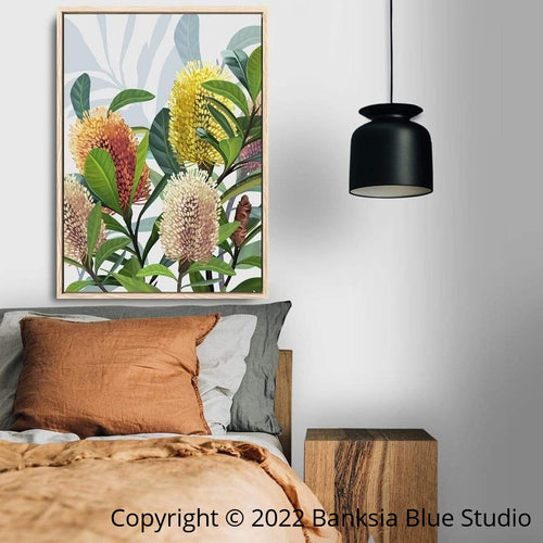 Banksia Blue Studio " Saltbush"| Australian Banksia Timber Framed Canvas Print - Portrait