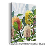 Banksia Blue Studio " Saltbush"| Framed Canvas Print Australian coastal Banksia - Portrait