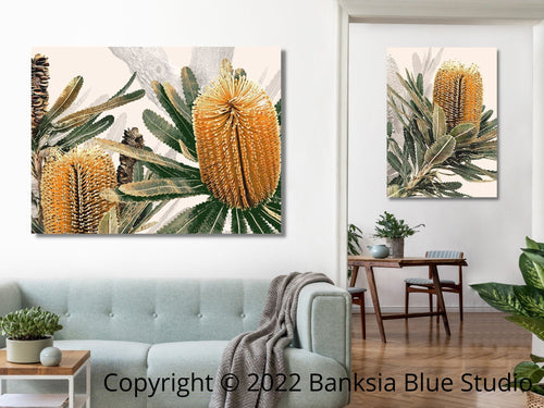 Banksia Blue Studio Stretched Canvas Set Of 2 "Banyula" Landscape & "Mirambeena 2" Portrait