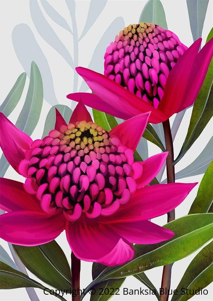 Banksia Blue Studio Stretched Canvas Set Of 2 "Beacon Of The Bush - Pink"  & "Iluka"