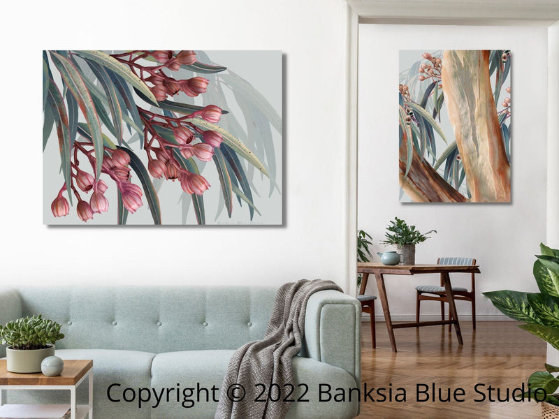 Banksia Blue Studio Stretched Canvas Set Of 2 "Boroondara 1" Landscape and "Boroondara 3" Portrait