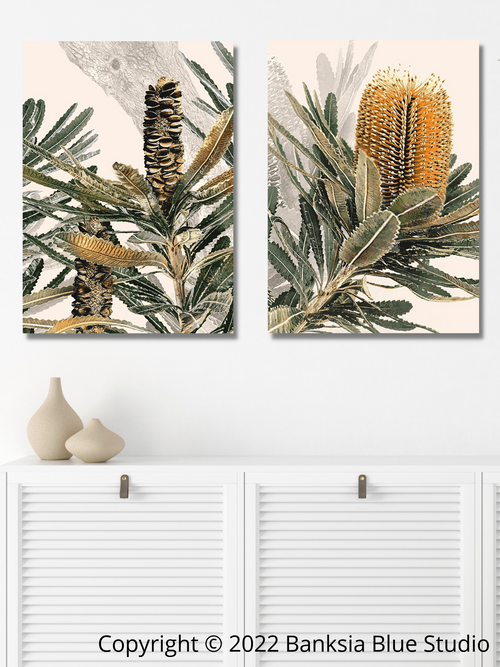 Banksia Blue Studio Stretched Canvas Set Of 2 "Mirambeena"  Print 2 & 3