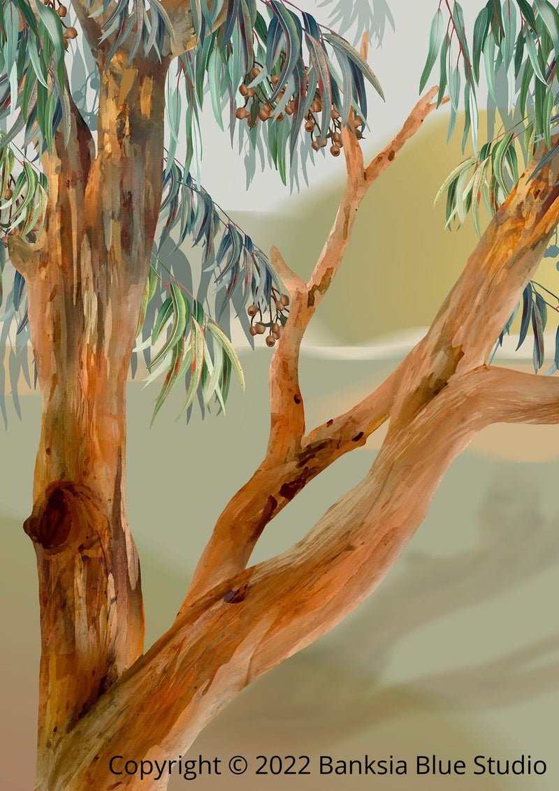 Banksia Blue Studio "Tanderra"| Framed Canvas Print Australian Eucalyptus Tree - Portrait