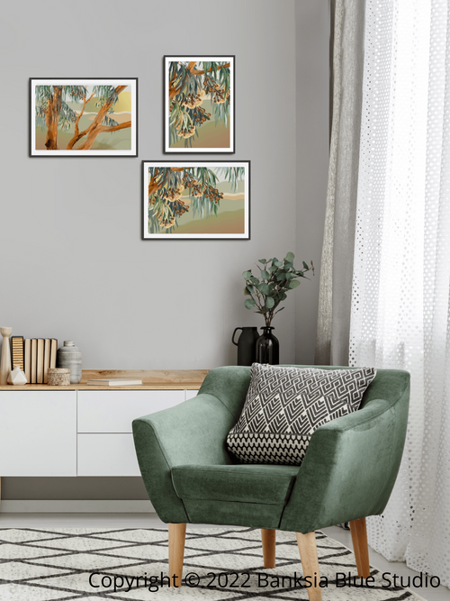 Banksia Blue Studio The Australian Gumtree Gallery Set of 3 |A4 Gallery Art Collection Series