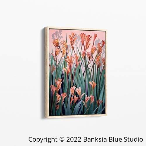 Banksia Blue Studio "Wild of heart"| Australian Kangaroo Paw Pink Timber Framed Canvas Print - Landscape