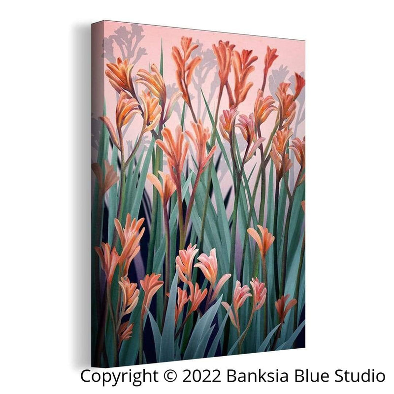 Banksia Blue Studio "Wild of heart"| Framed Canvas Print Australian Kangaroo Paw Pink-Portrait