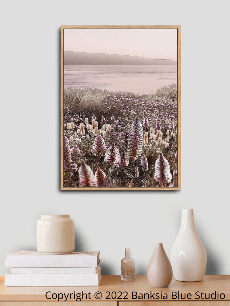 Banksia Blue Studio "Wildflowers"| Australian Banksia Timber Framed Canvas Print -Portrait