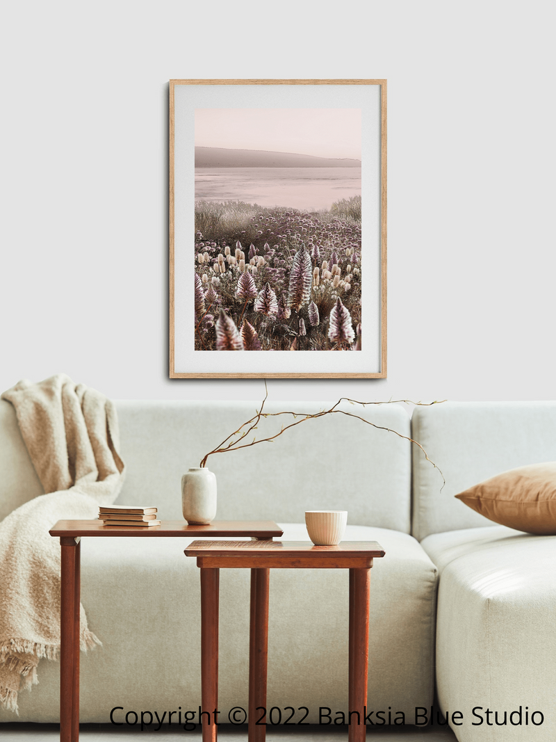 Banksia Blue Studio " Wildflowers"|Australian Mulla Mulla Framed Wall Print Natural-Portrait