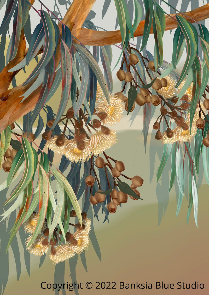 Banksia Blue Studio "Yallaroo" |Australian Lemon Gum Eucalyptus Framed Wall Print Natural-Portrait