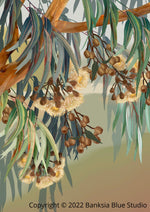 Banksia Blue Studio "Yallaroo"| Framed Canvas Print Australian Lemon Scented Eucalyptus - Portrait
